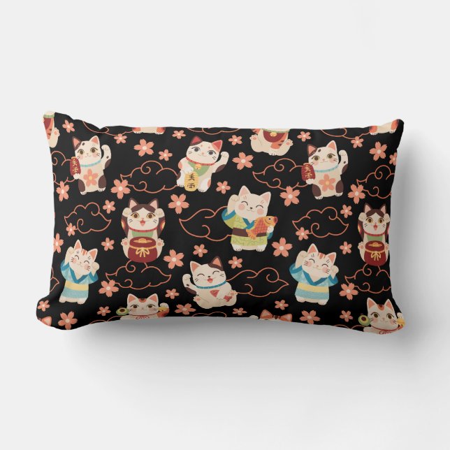 Almofada Lombar Maneki Neko Lucky Cats Throw Pillow (Frente)