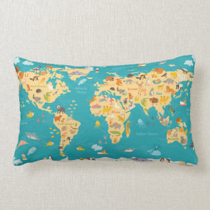 Almofada Lombar Mapa animal do mundo para miúdos