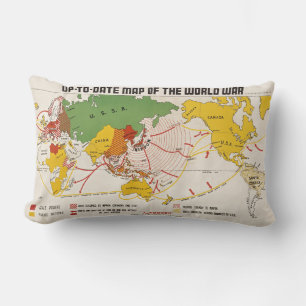 Almofada Lombar Mapa da Segunda Guerra Mundial de Vintage