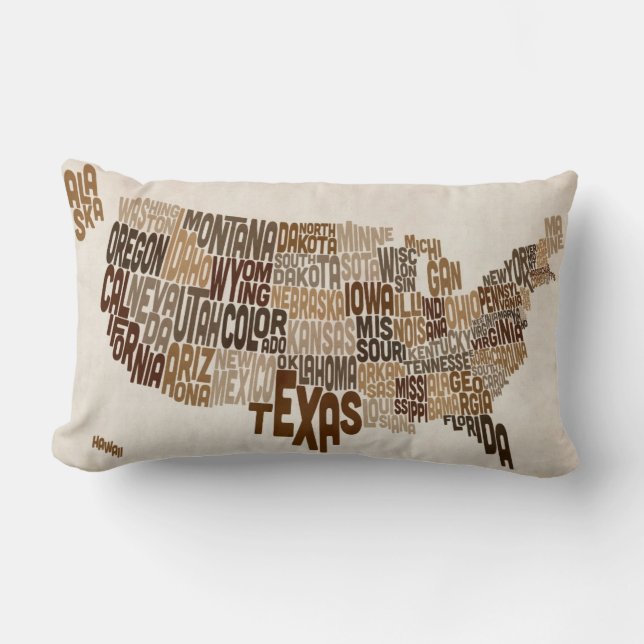 Almofada Lombar Mapa de texto da tipografia dos Estados Unidos (Frente)