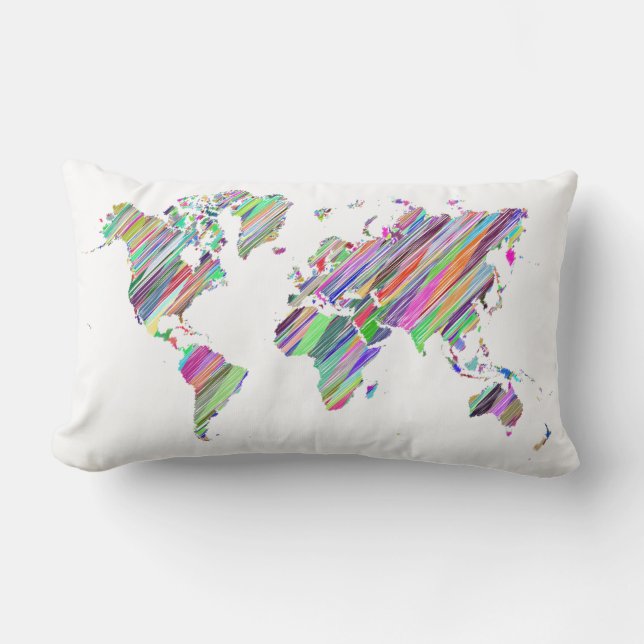 Almofada Lombar Mapa do Mundo do Arco-Íris (Frente)