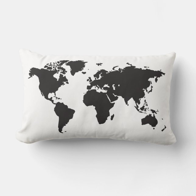 Almofada Lombar Mapa do Mundo Negro e Branco (Frente)