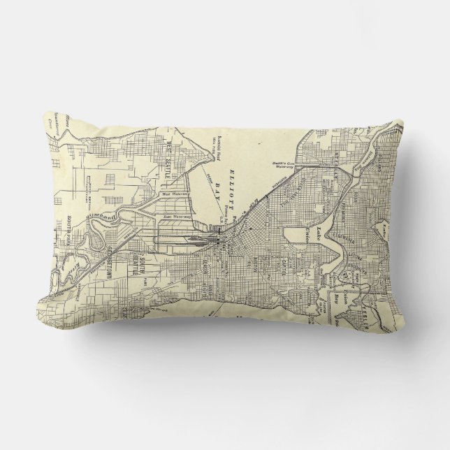 Almofada Lombar Mapa do vintage de Seattle (1914) (Frente)