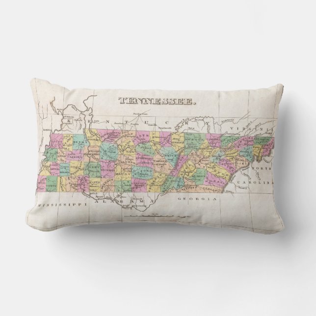 Almofada Lombar Mapa do vintage de Tennessee (1827) (Frente)