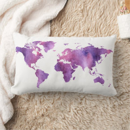 Almofada Lombar Mapa Mundi em Aquarela Roxa Adorável Viagem