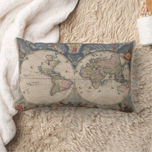 Almofada Lombar Mapa Mundial Antiquado: Arte Cartográfica Históric