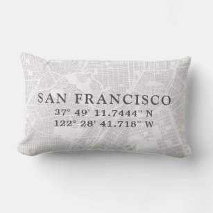 Almofada Lombar Mapa Personalizado de São Francisco   Cinzas leves