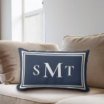 Almofada Lombar Marinho Azul e Branco - Três Letras Monograma<br><div class="desc">Travesseiro decorativo marinho Azul e Branco Três Letras Monograma</div>