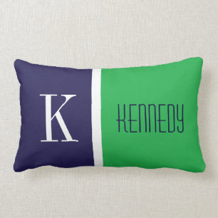 Almofada Lombar Marinho Blue Kelly Green Color Block Stripe Monogr