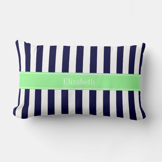 Almofada Lombar Marinho Blue White Stripe Mint Nome Verde Monogram (Frente)