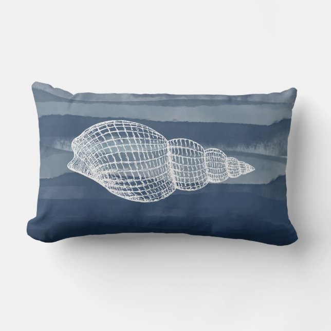 Almofada Lombar Marinho de Shell Costeiro Azul Branco ao ar livre (Frente)