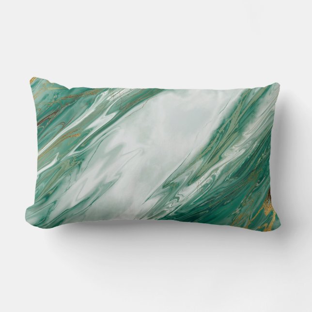 Almofada Lombar Mármore pintado acentuado esmeralda do ouro verde (Frente)