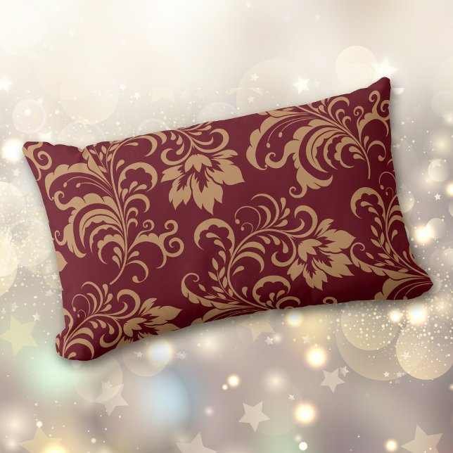 Almofada Lombar Maroon Dourado Floral Swirl (Criador carregado)