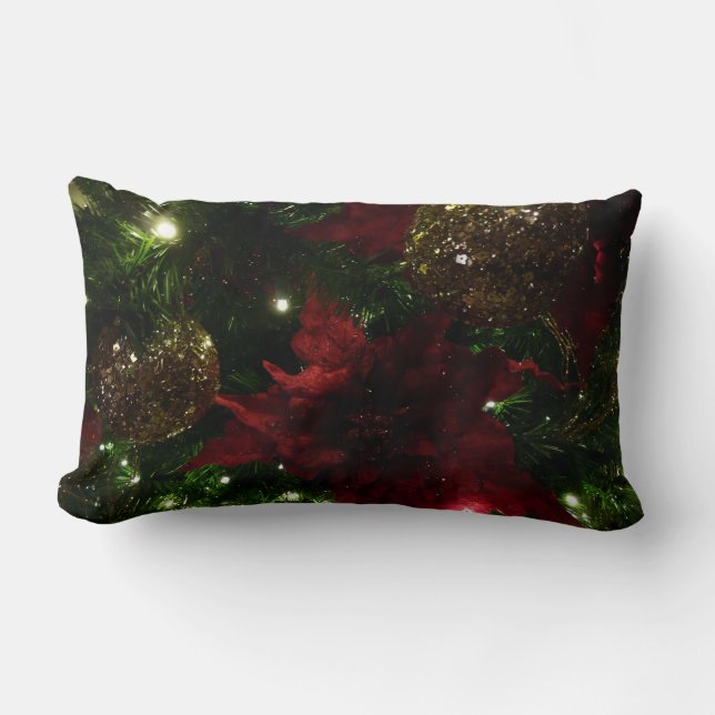 Almofada Lombar Maroon e Dourada árvore de Natal I Foto de Férias (Frente)