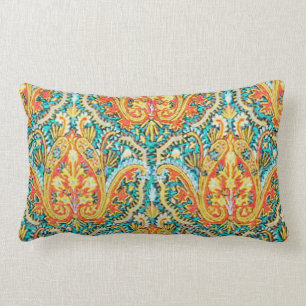 Almofada Lombar Marroquino Paisley no azul do Aqua e na laranja da