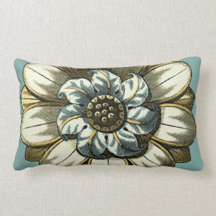 Almofada Lombar Medalha Floral Ornamentado sobre fundo azul claro