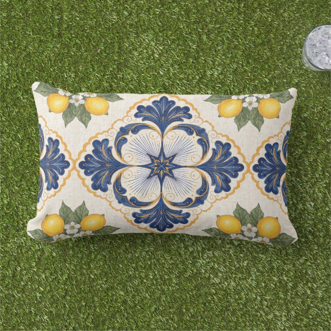 Almofada Lombar Mediterranean Lemon Tile Italian Talavera (Grama)