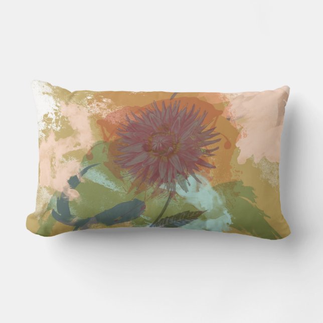 Almofada Lombar Meio século Floral Abstrato Lente Verde Dourado (Frente)