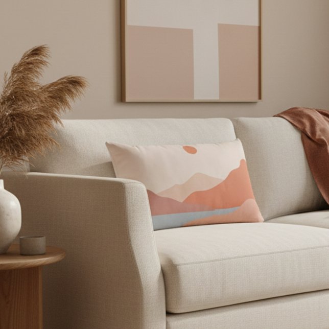 Almofada Lombar Meio século Moderno Paisagem Retroativa Laranja (Criador carregado)