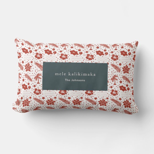 Almofada Lombar Mele Kalikimaka Travesseiro Floral Red Lumber Hawa (Frente)