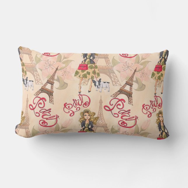 Almofada Lombar Menina da forma no teste padrão de Paris (Frente)