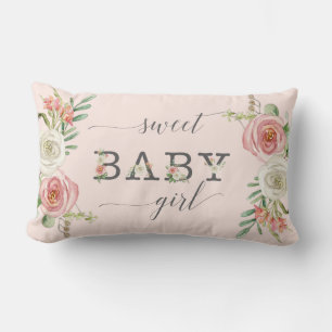 Almofada Lombar Menina Doce Aquarela Bege e Floral Branco
