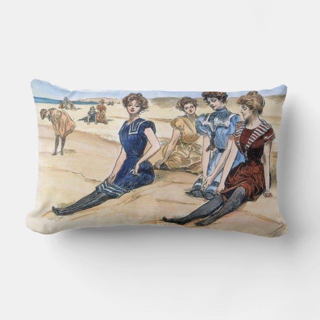 Almofada Lombar Meninas de Gibson na praia, 1900 (Frente)