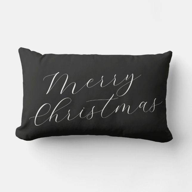 Almofada Lombar Merry Christmas Black White Script Modern Elegant (Frente)