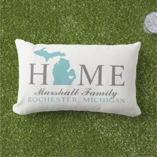 Almofada Lombar Michigan Home Aqua Blue City Heart