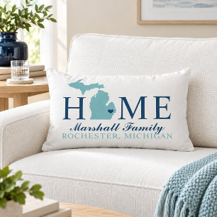 Almofada Lombar Michigan Home Aqua Estado Família Monograma