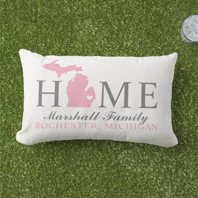 Almofada Lombar Michigan Home Pink e Monograma da Família Personal (Grama)
