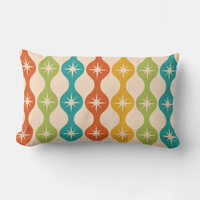 Almofada Lombar Mid Century Retro Starbursts on ogee pattern  (Frente)
