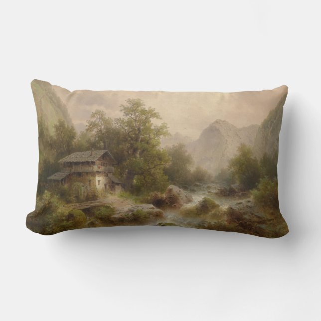 Almofada Lombar Mill on a Mountain Stream (por Albert Rieger) (Frente)