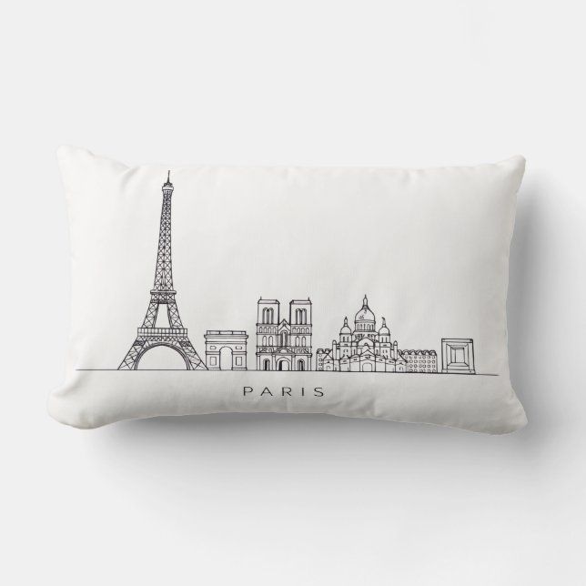 Almofada Lombar Minimalist Paris Skyline Line Art (Frente)