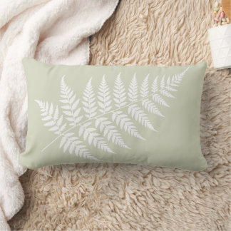 Almofada Lombar Minimalista Silhueta de Samambaia Branca em Verde