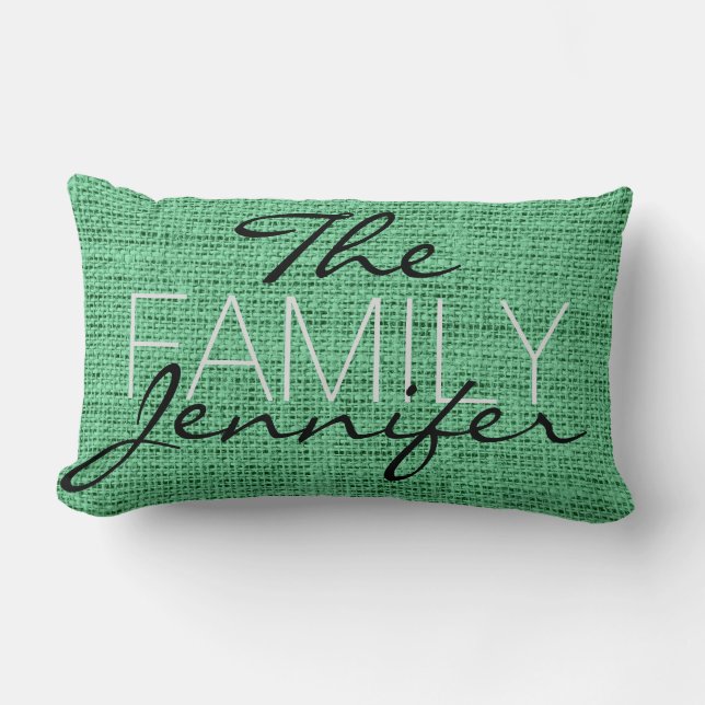 Almofada Lombar Mint Burlap Rustic Linen Monograma (Frente)