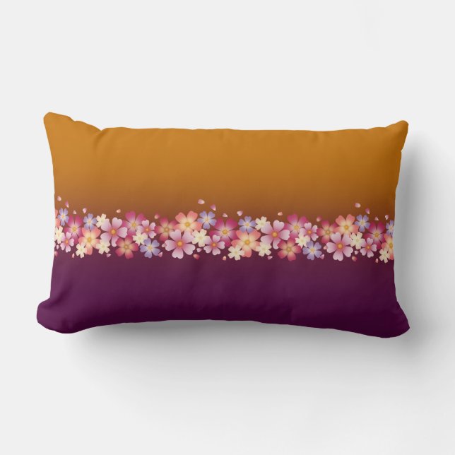 Almofada Lombar Mistura Sakura Blossoms Kimono Style Borgonha e Do (Frente)