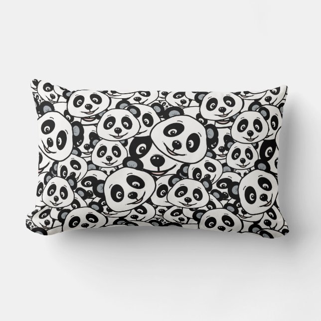 Almofada Lombar Modern Black and White Cute Panda Bear Pattern (Frente)
