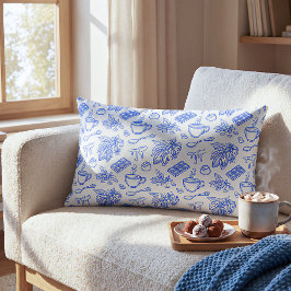 Almofada Lombar Modern Blue Toile Cacao and Chocolate Pattern