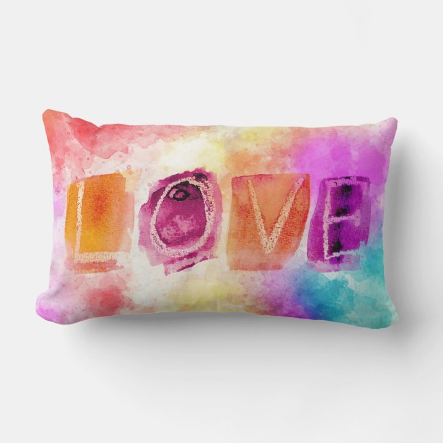 Almofada Lombar Modern Colorful Abstract Love in Watercolor (Frente)