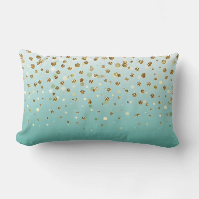 Almofada Lombar Modern Girly gold glitter confetti Blue Gradient (Frente)