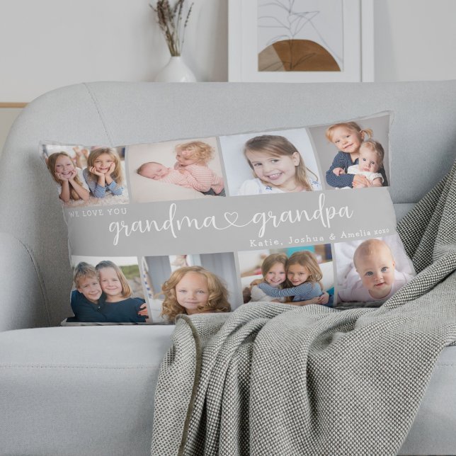 Almofada Lombar Modern Grandparents Photo Collage Heart Script (Criador carregado)