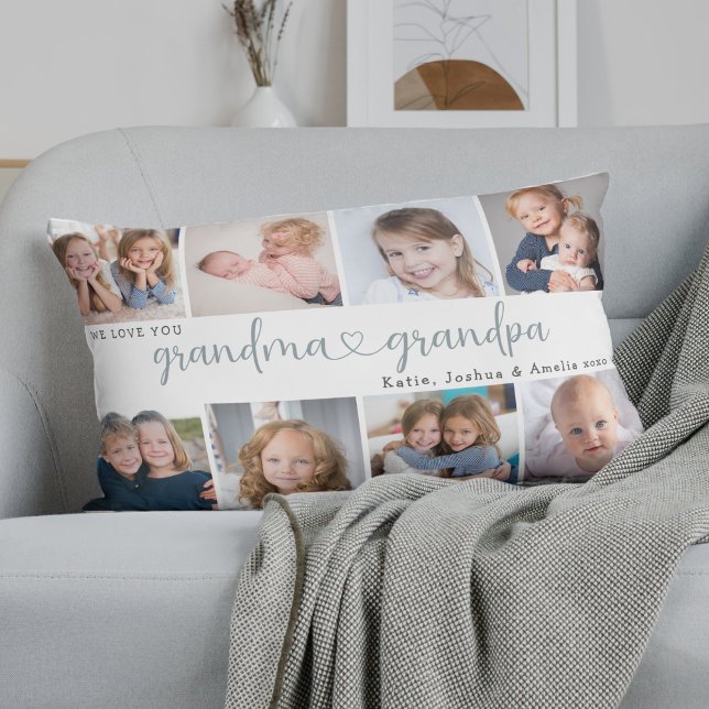 Almofada Lombar Modern Grandparents Photo Collage Heart Script (Criador carregado)