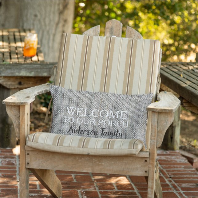 Almofada Lombar Modern rustic linen Welcome to Porch family name (Cadeira)