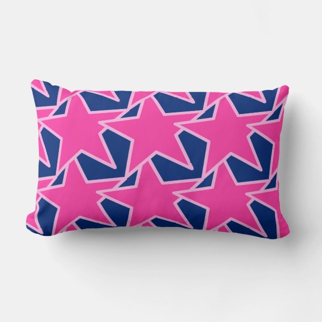 Almofada Lombar Modern Star Geométrico - cor-de-rosa fuchsia e mar (Frente)