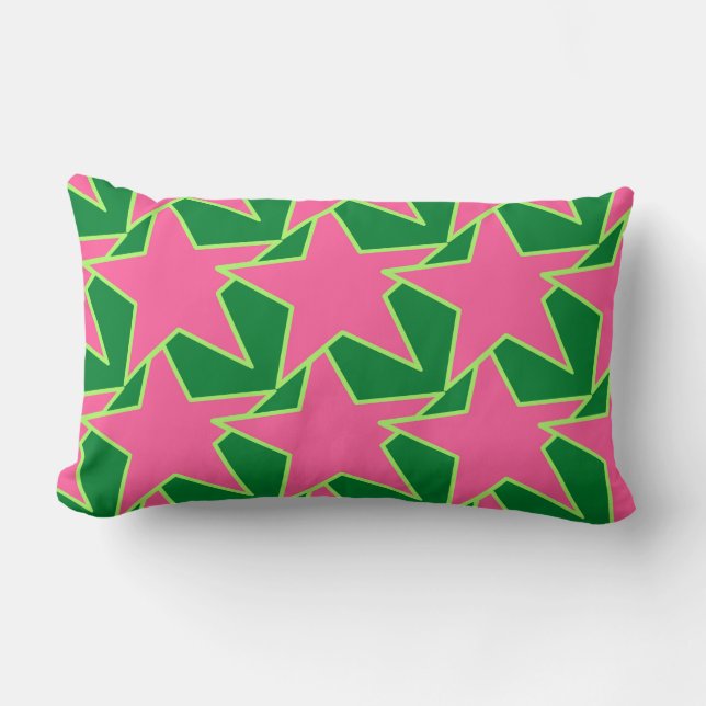 Almofada Lombar Modern Star Geométrico - melancia rosa e verde (Frente)