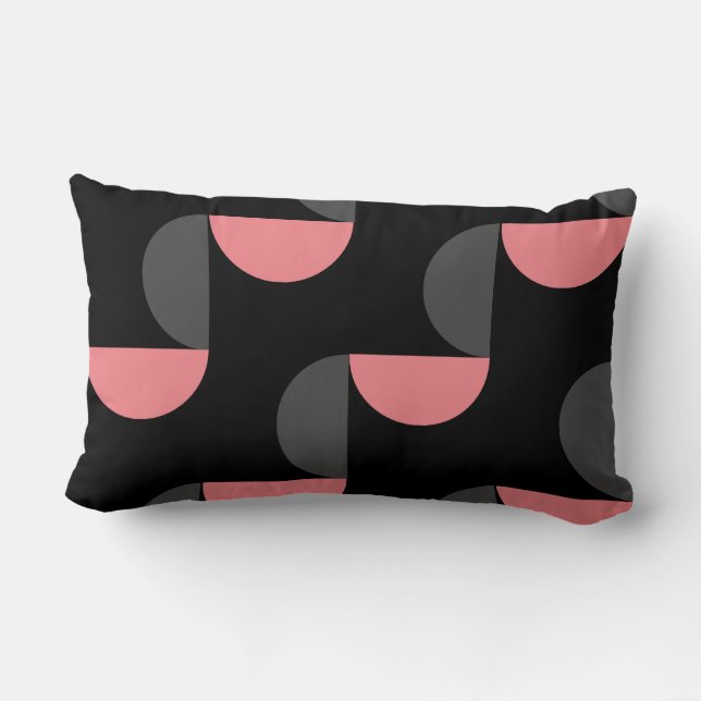 Almofada Lombar Moderno de Meados do Século Rosa preto e cinza (Verso)