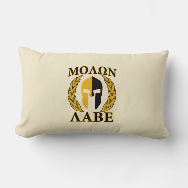 Almofada Lombar Molon Labe Spartan Mask Laurels Beige Decor (Frente)