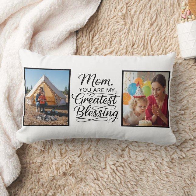 Almofada Lombar Mom Greatest Blessing 2 Photo Custom Black White (Cobertor)