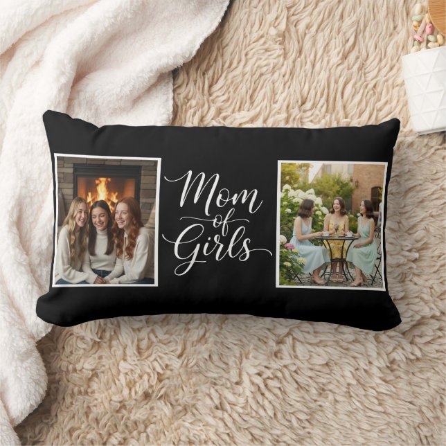 Almofada Lombar Mom of Girls Elegant Script Double Photo Black (Cobertor)